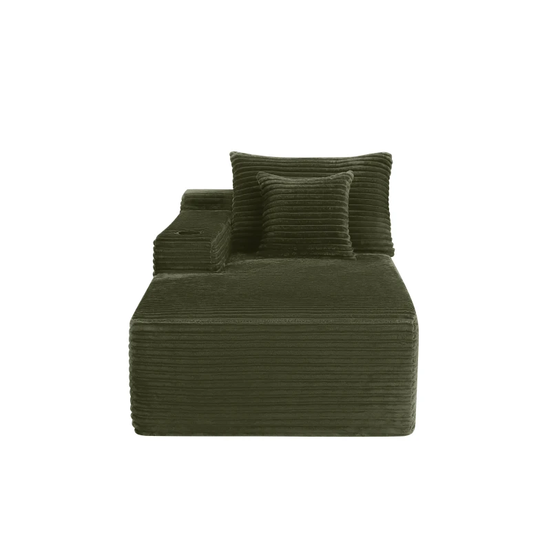 Velvety Fabric Sectional Sofa with Chaise Lounge and Cup Holder, Nimble Couch for Living Room and Bedroom, 66'' L x 39" W x 33" H, Green
