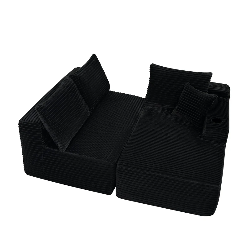 Versatile Corduroy Sectional Sofa with L-Shaped Chaise and Deep Seat, Minimalist Couch for Living Room and Bedroom, 96'' L x 66" W x 33" H, Black