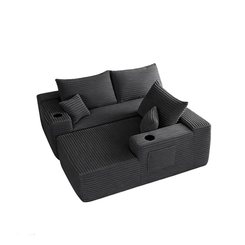 Cushioned Fabric Sofa with L-Shaped Chaise and Side Pockets, Practical Couch for Living Room and Bedroom, 108'' L x 63" W x 23" H, Grey Right