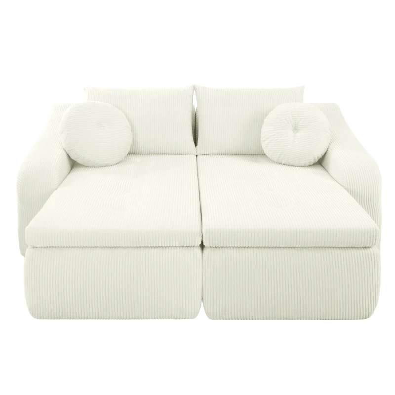 Cozy 2-Piece Chaise Lounge Set with Left and Right Design, Modern Corduroy Lounge Chair with Spring Padding, 66'' L x 76" W x 23" H, White
