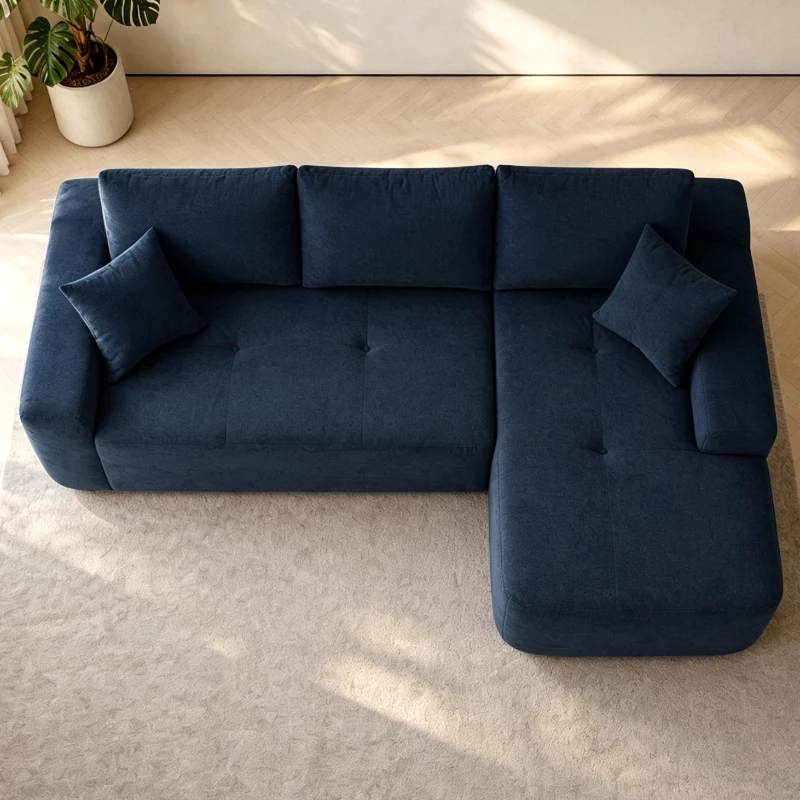 Modern Sectional with L-Shape Chaise and Deep Seat, Cozy Modular Sofa with Cotton-Linen Fabric and No Assembly, 85'' L x 53" W x 24" H, Blue
