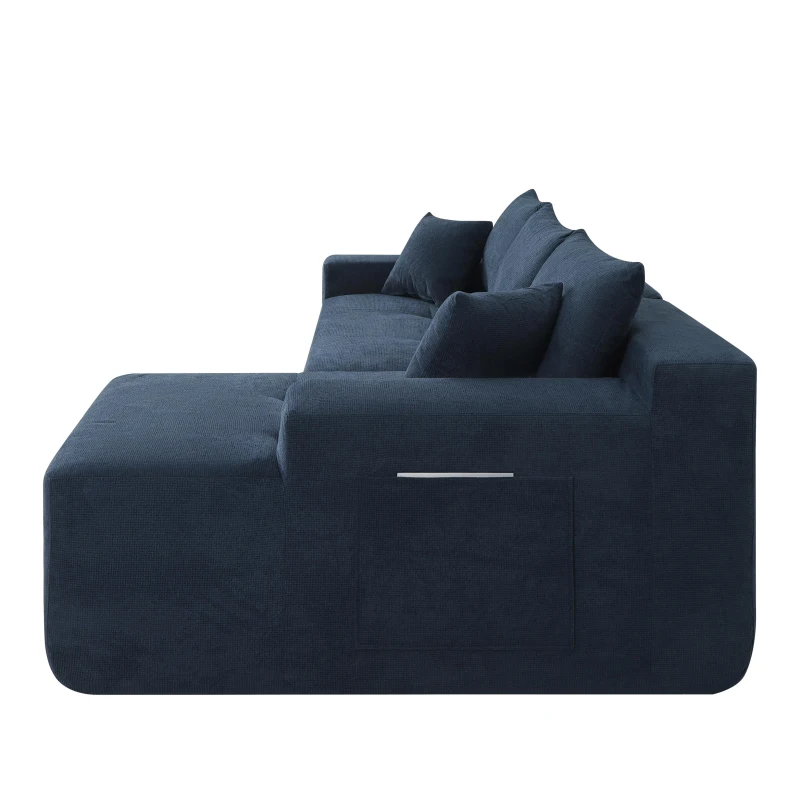 Modern Sectional with L-Shape Chaise and Deep Seat, Cozy Modular Sofa with Cotton-Linen Fabric and No Assembly, 85'' L x 53" W x 24" H, Blue