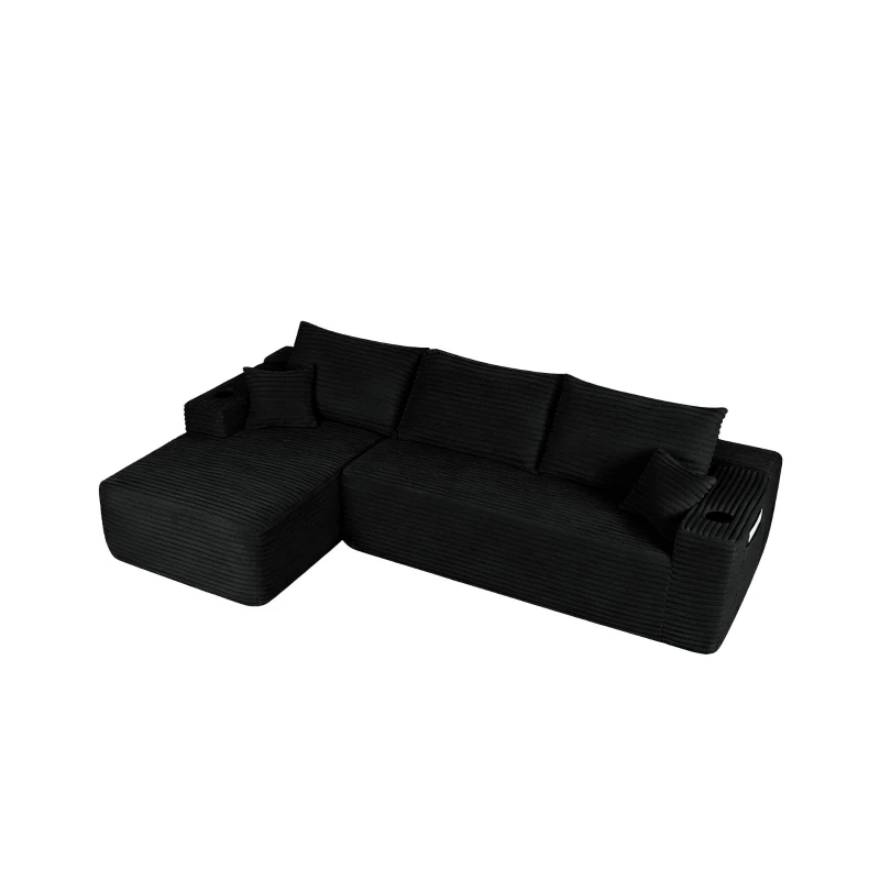Tranquil Fabric Sofa with L-Shaped Chaise and Side Pockets, Crisp Couch for Living Room and Bedroom, 108'' L x 63" W x 23" H, Black Left