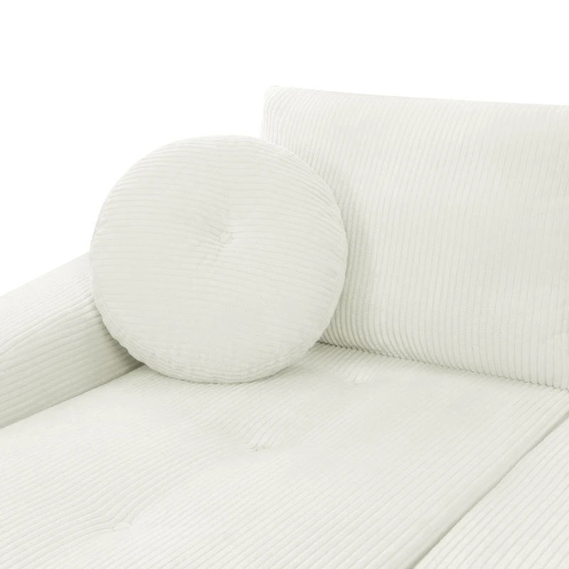 Cozy 2-Piece Chaise Lounge Set with Left and Right Design, Modern Corduroy Lounge Chair with Spring Padding, 66'' L x 76" W x 23" H, White