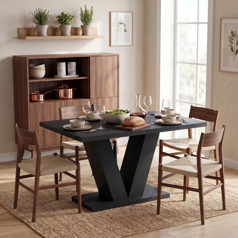 HOMCOM Modern Dining Table for 4 People, 47.2" Kitchen Table for Dining Room and Living Room, Rectangular, Black Wood Grain