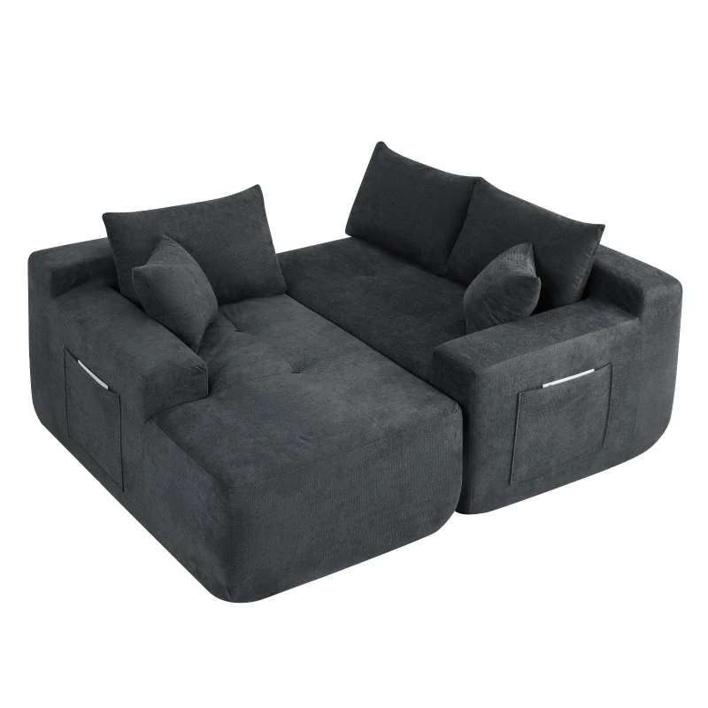Modern Cloud Sectional with L-Shape Chaise and Deep Seat, Modular Sofa with Cotton-Linen Fabric and No Assembly, 85'' L x 53" W x 24" H, Grey