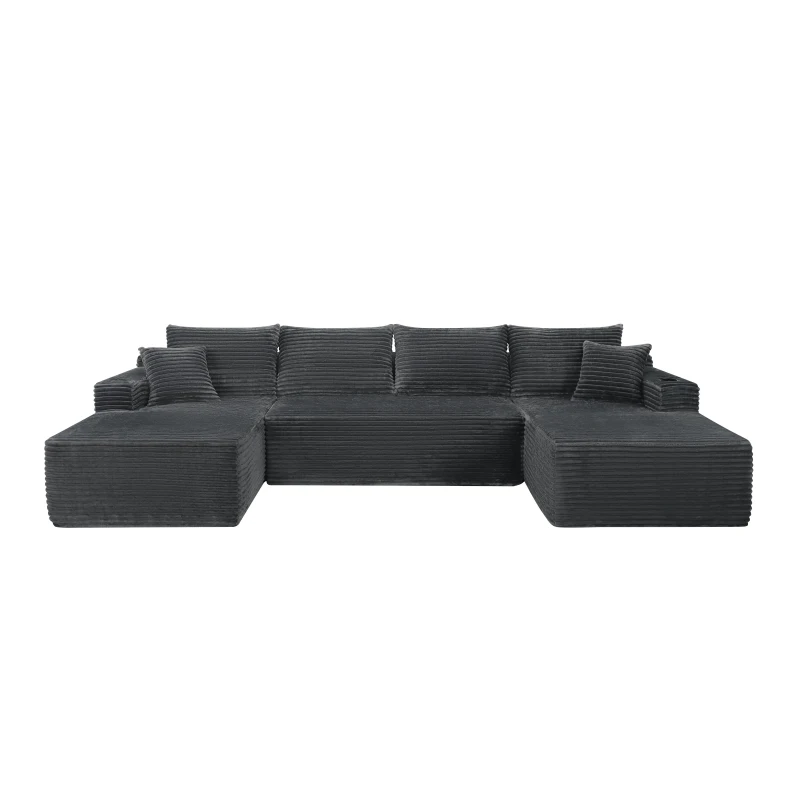 Modern Cloud Sectional with U-Shape Chaise and Cup Holder, Cozy Modular Sofa with Side Pockets and No Assembly, 126'' L x 66" W x 26" H, Grey