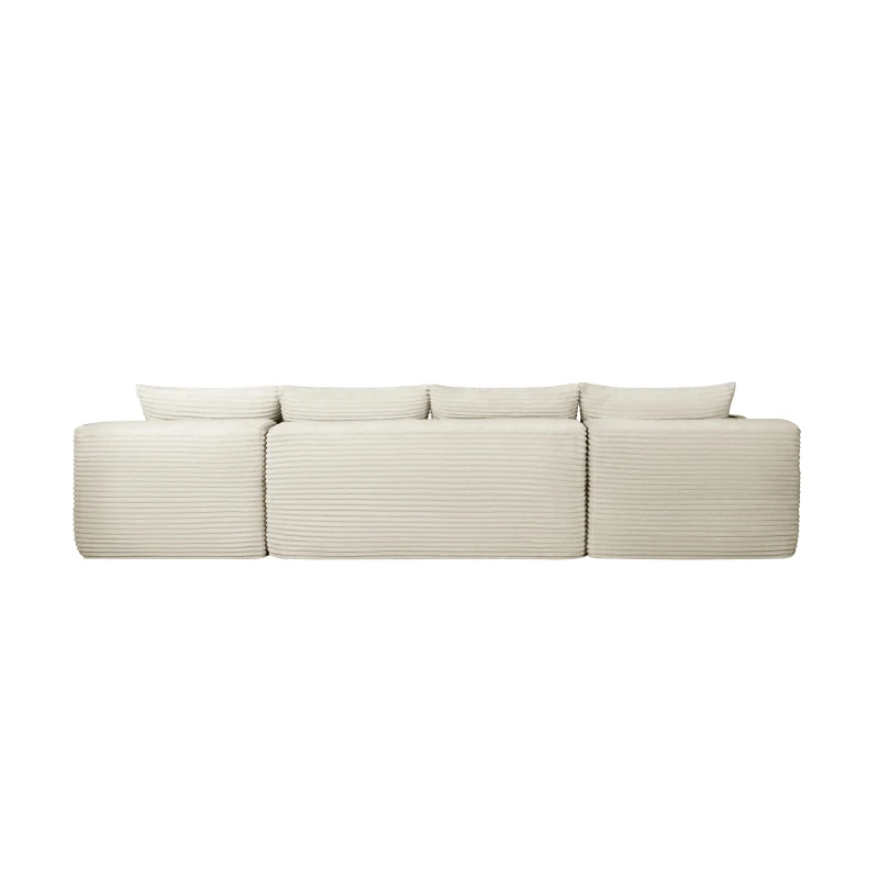 Neutral Fabric Sectional Sofa with U-Shaped Chaise and Side Pockets, Mellow Couch for Living Room and Bedroom, 126'' L x 66" W x 26" H, Beige