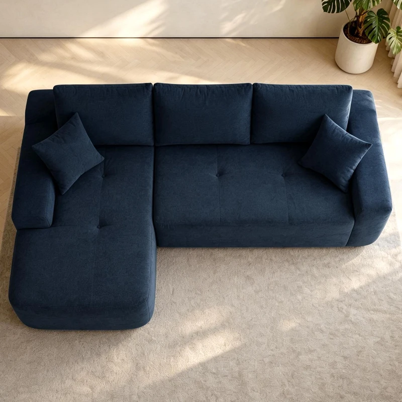 Modern Cloud Sectional with L-Shape Chaise and Deep Seat, Modular Sofa with Cotton-Linen Fabric and No Assembly, 85'' L x 53" W x 24" H, Blue