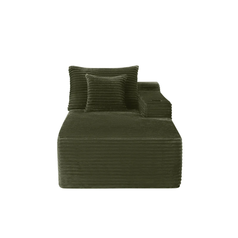Silken Fabric Chaise Lounge with Cup Holder and Deep Seat, Clever Couch for Living Room and Bedroom, 66'' L x 39" W x 33" H, Green Right