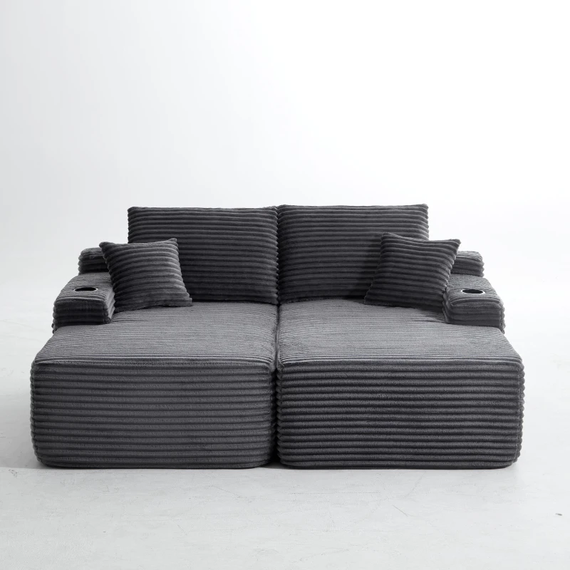 Restful Fabric Sectional Sofa with Double Chaise and Deep Seat, Trendy Couch for Modern Living Room and Bedroom, 69'' L x 61" W x 30" H, Grey