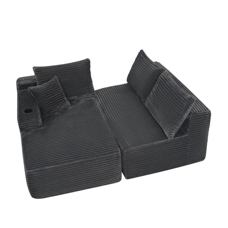 Modern Cloud Sectional with L-Shape Chaise and Cup Holder, Cozy Modular Sofa with Deep Seat and No Assembly, 96'' L x 66" W x 33" H, Grey
