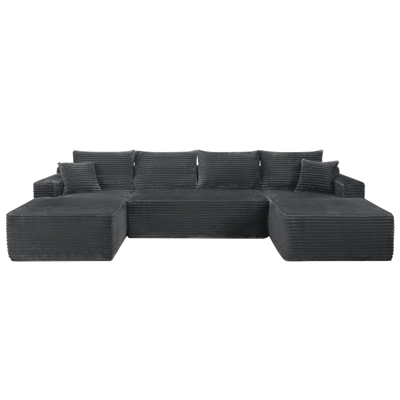 Modern Cloud Sectional with U-Shape Chaise and Side Pockets, Modular Sofa with Deep Seat and No Assembly, 133.5'' L x 66" W x 26" H, Grey