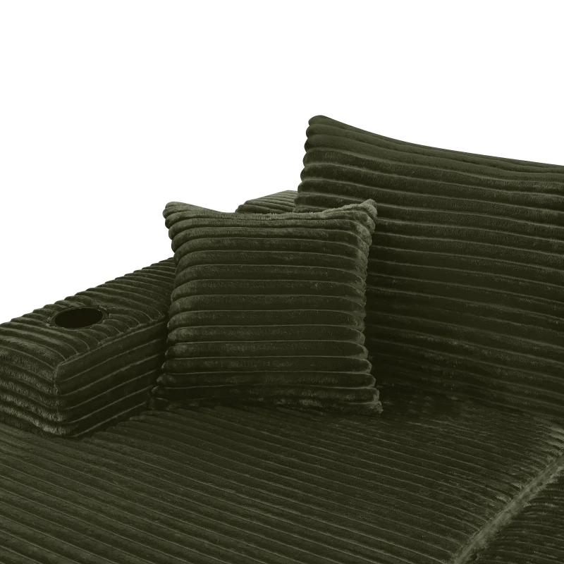 Velvety Fabric Sectional Sofa with Chaise Lounge and Cup Holder, Nimble Couch for Living Room and Bedroom, 66'' L x 39" W x 33" H, Green