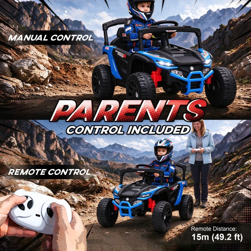 Qaba 12V Kids Ride On Truck, Battery Powered Electric UTV Vehicle with Rear Suspension, Remote Control for 3-5 Years, Blue