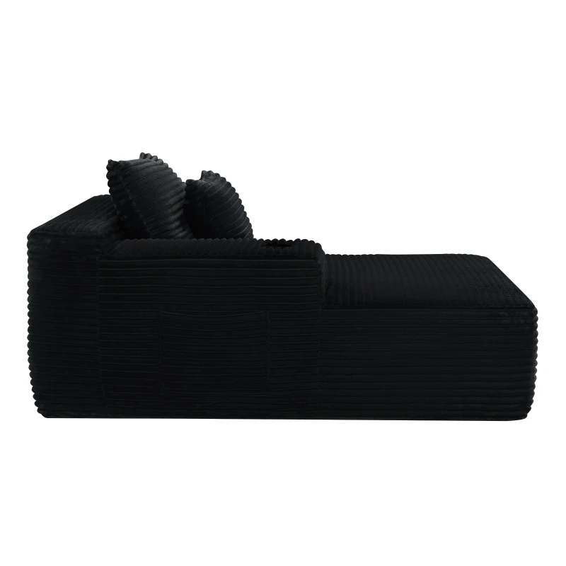 Sumptuous Velvet Chaise Lounge with Cup Holder and Deep Seat, Convertible Couch for Living Room and Bedroom, 66'' L x 39" W x 33" H, Black Left