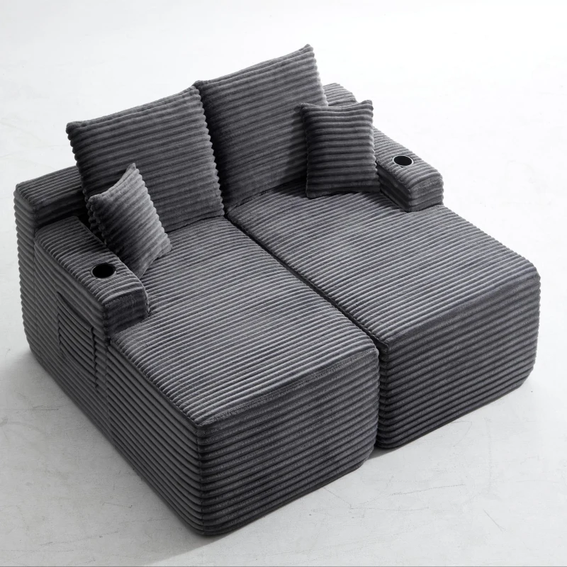 Restful Fabric Sectional Sofa with Double Chaise and Deep Seat, Trendy Couch for Modern Living Room and Bedroom, 69'' L x 61" W x 30" H, Grey