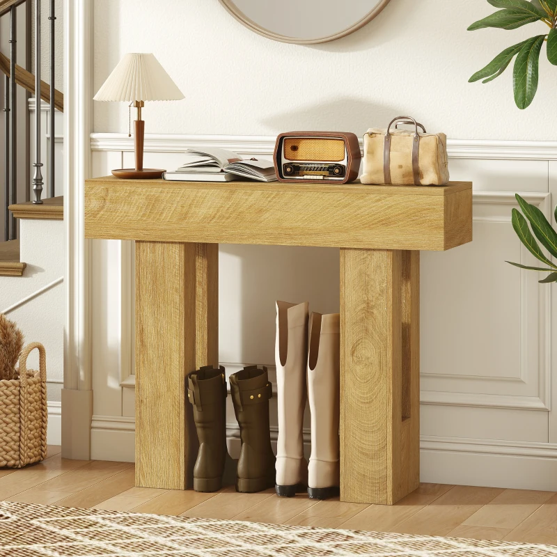 HOMCOM 42 Inch Console Table, Sofa Table Behind the Couch with Thickened Tabletop for Living Room, Hallway, Entrance, Oak