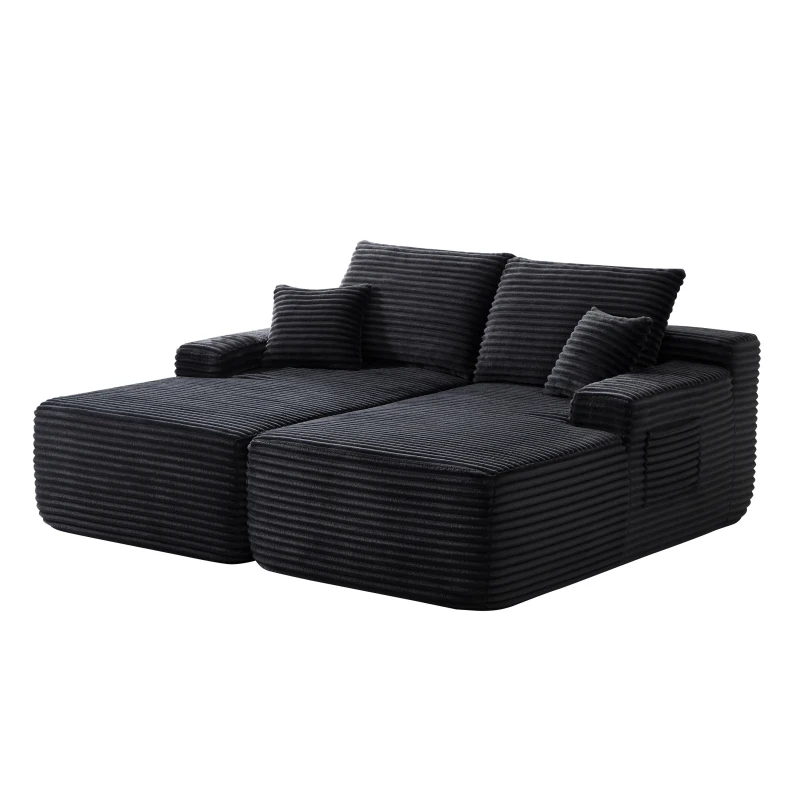 Cozy Modern Cloud Sectional with L-Shape Chaise and Deep Seat, Chic Plush 2-Seater Sofa with No Assembly, 75.5'' L x 66" W x 26" H, Black