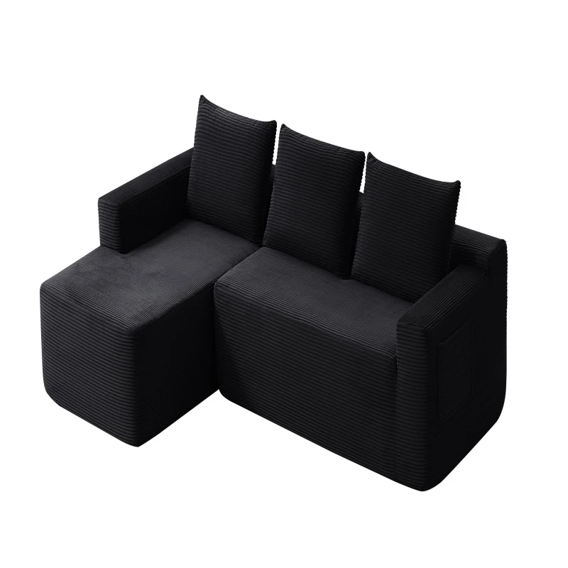 Modern Cloud Sectional with L-Shape Chaise and Deep Seat, Cozy Modular Sofa with Corduroy and No Assembly, 97'' L x 60" W x 31" H, Black