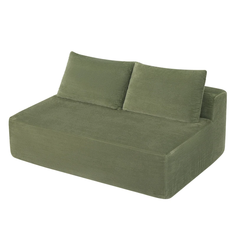 2-Seat Chaise Lounge with Cup Holder and Soft Corduroy, Chic Cloud Couch with Double Chaise and No Assembly, 57'' L x 35" W x 24" H, Green