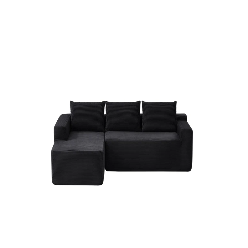Modern Cloud Sectional with L-Shape Chaise and Deep Seat, Cozy Modular Sofa with Corduroy and No Assembly, 97'' L x 60" W x 31" H, Black