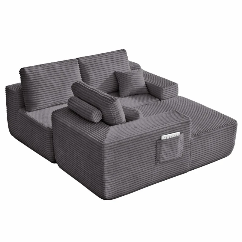 Luxe Fabric Sofa with L-Shaped Chaise and Side Pockets, Functional Couch for Living Room and Bedroom, 104'' L x 67" W x 32.5" H, Grey Left