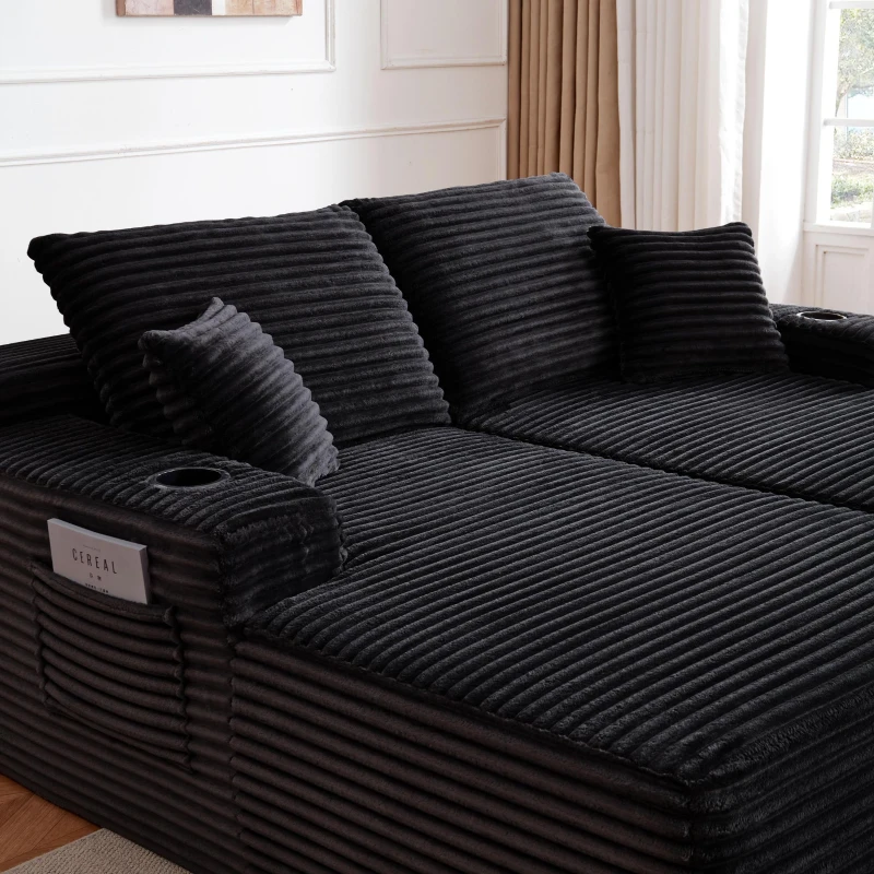 Homey Fabric Sectional Sofa with Double Chaise and Deep Seat, Clean Couch for Modern Living Room and Bedroom, 69'' L x 61" W x 30" H, Black