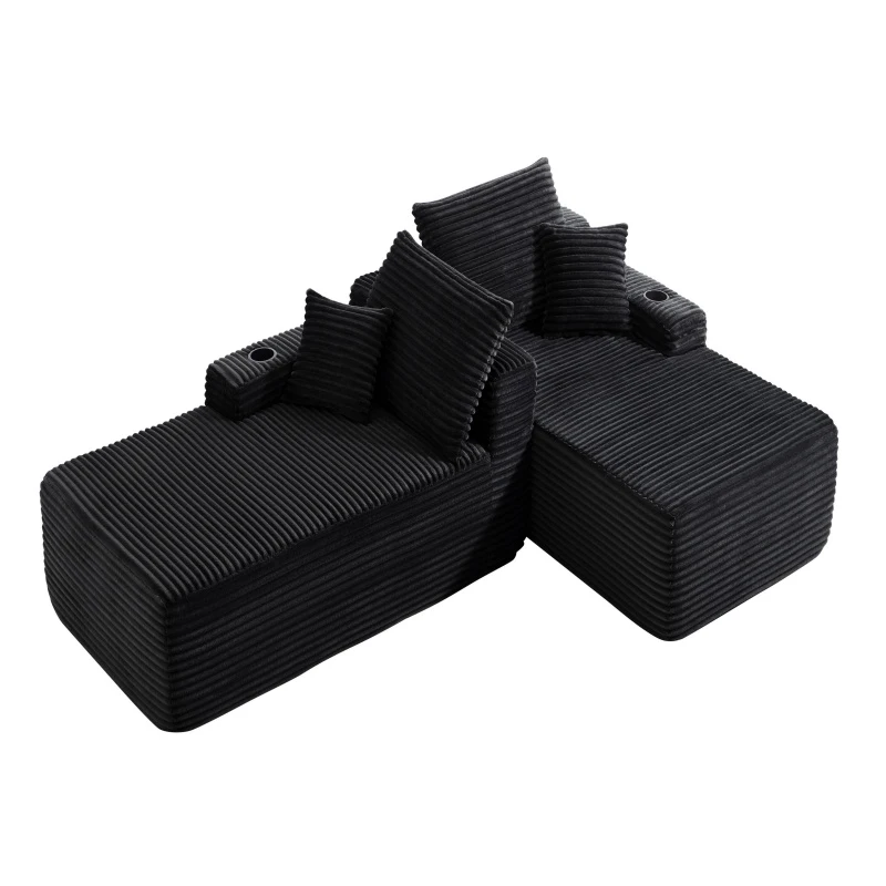 Homey Fabric Sectional Sofa with Double Chaise and Deep Seat, Clean Couch for Modern Living Room and Bedroom, 69'' L x 61" W x 30" H, Black