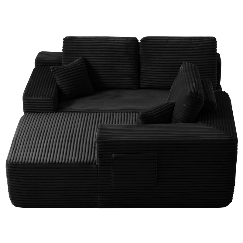 Dreamy Fabric Sofa with L-Shaped Chaise and Side Pockets, Smart Couch for Living Room and Bedroom, 104'' L x 67" W x 32.5" H, Black Right