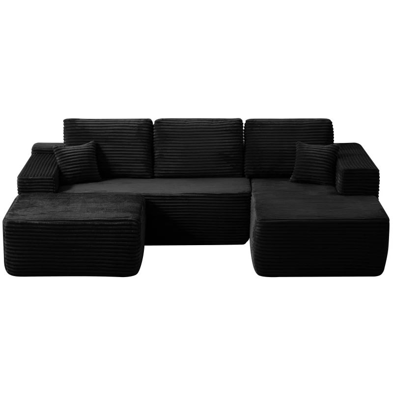 Ethereal Fabric Sofa with U-Shaped Chaise and Side Pockets, Sharp Couch for Living Room and Bedroom, 104'' L x 67" W x 32.5" H, Black Right