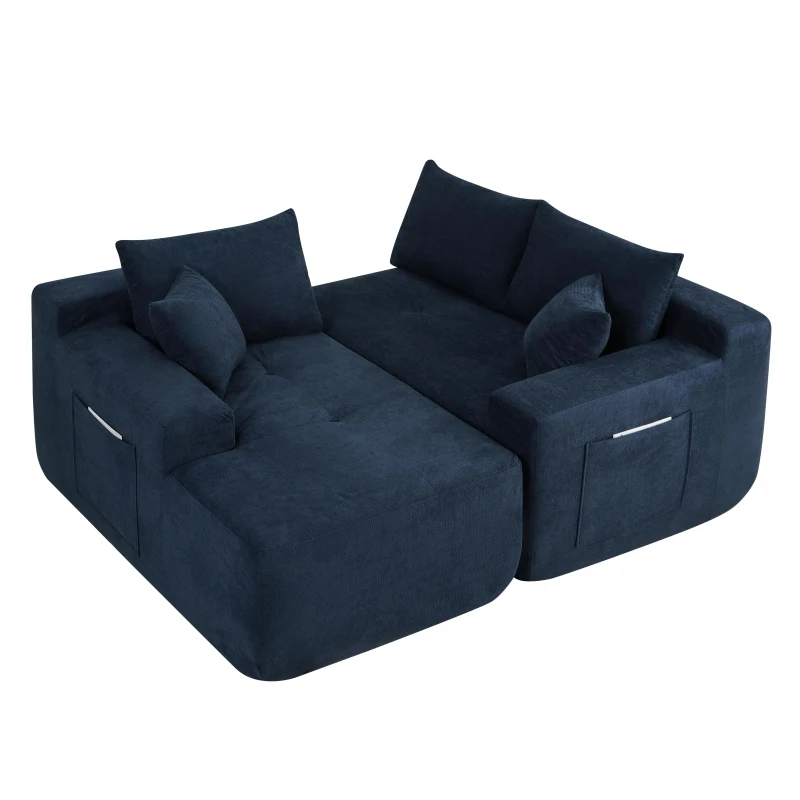 Modern Cloud Sectional with L-Shape Chaise and Deep Seat, Modular Sofa with Cotton-Linen Fabric and No Assembly, 85'' L x 53" W x 24" H, Blue
