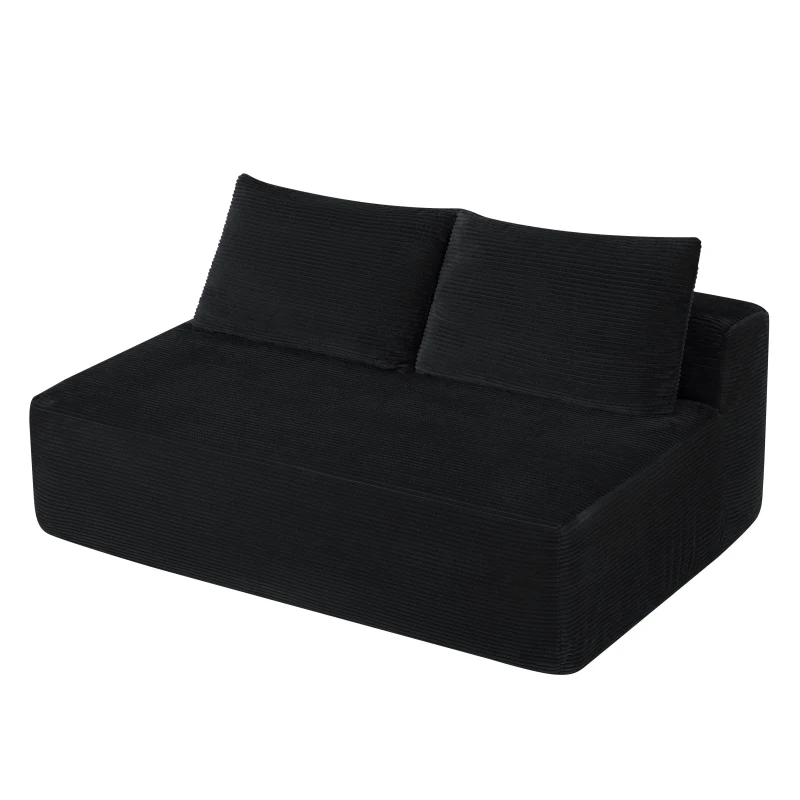 Hearty Corduroy Sectional Sofa with Double Chaise and Deep Seat, Stalwart Couch for Living Room and Apartment, 57'' L x 35" W x 24" H, Black