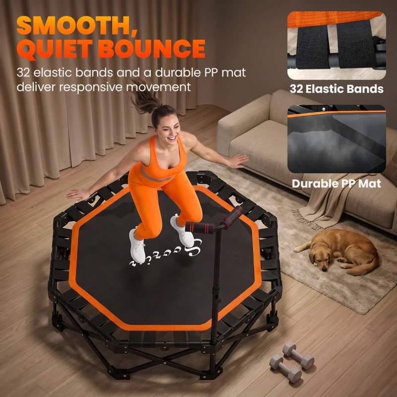 Soozier 50" Foldable Mini Trampoline for Adults, One-Step Fold & Open, 550LBS Capacity, 3-Level Adjustable Handle, Orange