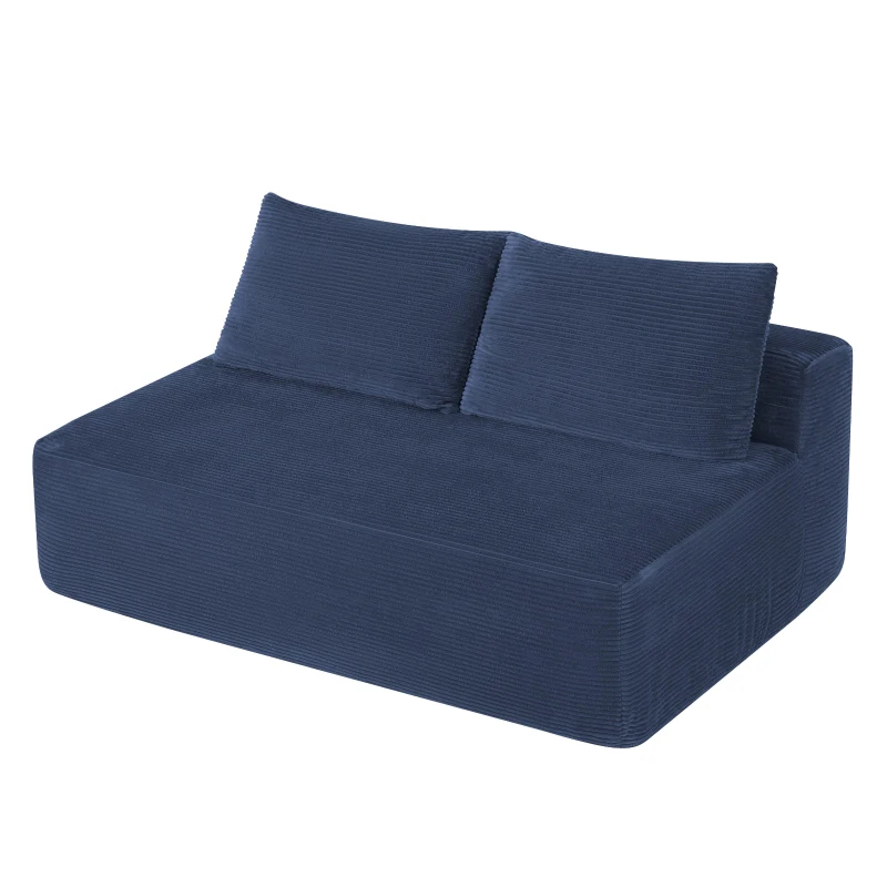 Vivid Corduroy Chaise Lounge with Dual Seats, Deep Seat and Cup Holder, Lively Couch for Living Room and Bedroom, 57'' L x 35" W x 24" H, Blue