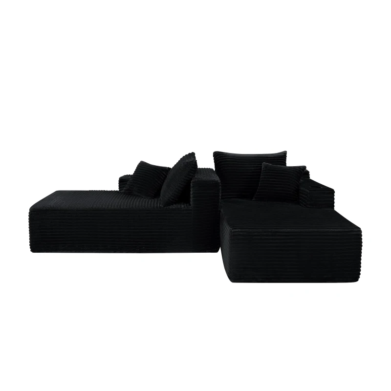 Fresh Fabric Sectional Sofa with Dual Chaise, Deep Seat and Cup Holder, Handy Couch for Living Room and Bedroom, 76'' L x 66" W x 26" H, Black