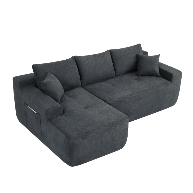 Modern Cloud Sectional with L-Shape Chaise and Deep Seat, Modular Sofa with Cotton-Linen Fabric and No Assembly, 85'' L x 53" W x 24" H, Grey