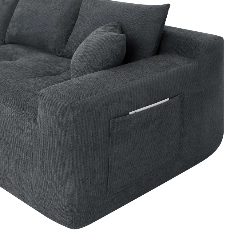 Modern Cloud Sectional with L-Shape Chaise and Deep Seat, Modular Sofa with Cotton-Linen Fabric and No Assembly, 85'' L x 53" W x 24" H, Grey