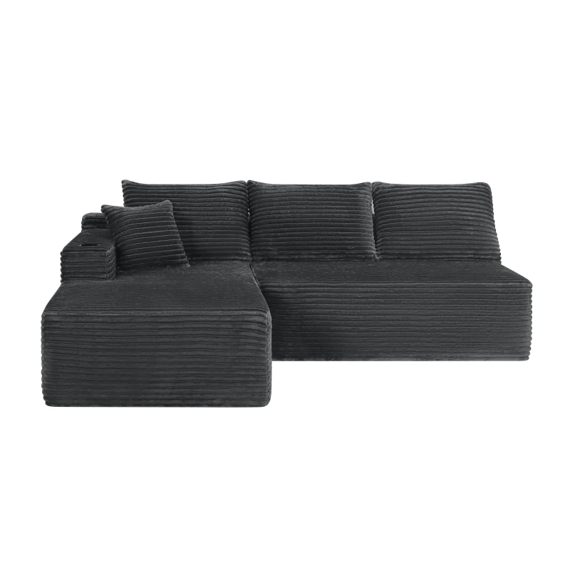 Modern Cloud Sectional with L-Shape Chaise and Cup Holder, Cozy Modular Sofa with Deep Seat and No Assembly, 96'' L x 66" W x 33" H, Grey