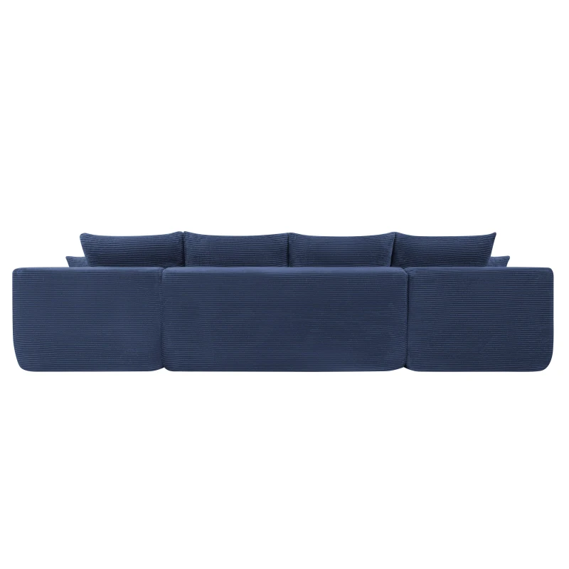 Vibrant Corduroy Sofa with U-Shaped Double Chaise and Side Pockets, Breezy Couch for Living Room and Bedroom, 126'' L x 66" W x 26" H, Blue