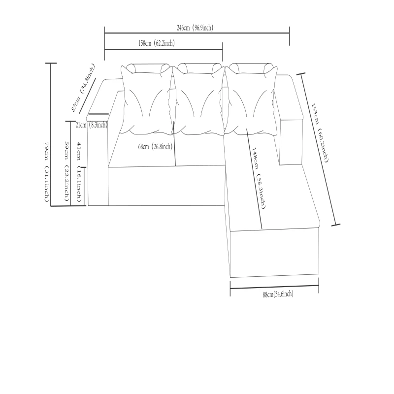 Modern Cloud Sectional with L-Shaped Chaise and Deep Seat, Cozy Modular Sofa with Corduroy and No Assembly, 96.5'' L x 60" W x 31" H, Grey