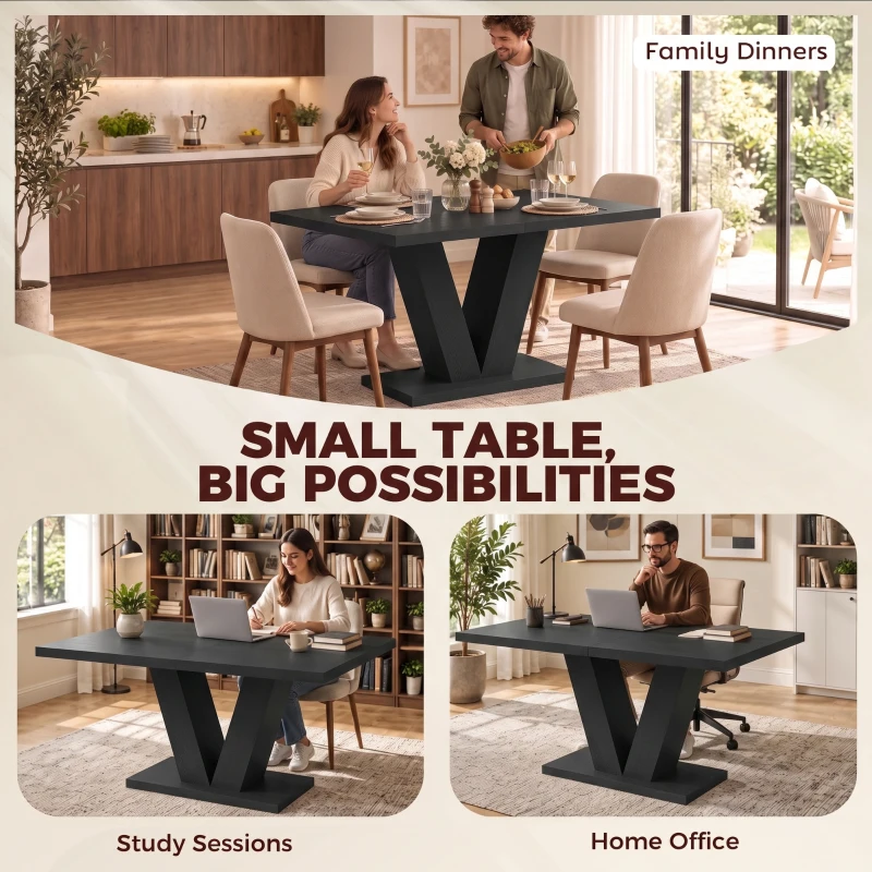 HOMCOM Modern Dining Table for 4 People, 47.2" Kitchen Table for Dining Room and Living Room, Rectangular, Black Wood Grain