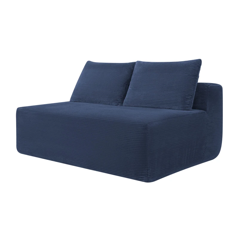 Vivid Corduroy Chaise Lounge with Dual Seats, Deep Seat and Cup Holder, Lively Couch for Living Room and Bedroom, 57'' L x 35" W x 24" H, Blue