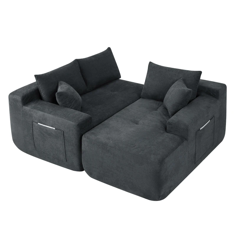 Modern Cloud Sectional with L-Shape Chaise and Deep Seat, Modular Sofa with Cotton-Linen Fabric and No Assembly, 85'' L x 53" W x 24" H, Black