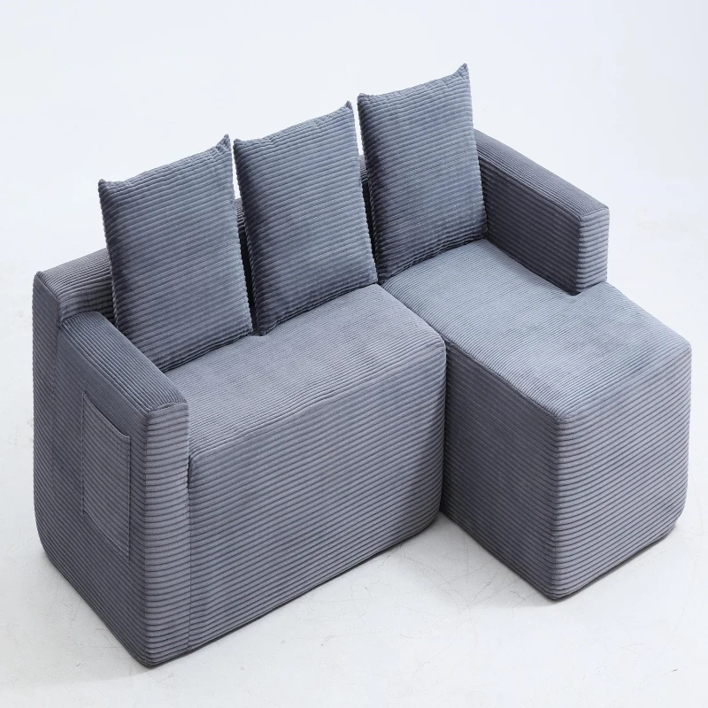 Modern Cloud Sectional with L-Shaped Chaise and Deep Seat, Cozy Modular Sofa with Corduroy and No Assembly, 96.5'' L x 60" W x 31" H, Grey