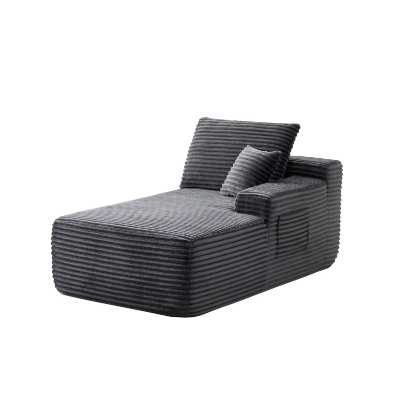 Modern 37.5-inch Right Chaise with Plush Grey Velvet, Chic Sectional Sofa with Flexible Matching for Living Room, 66'' L x 39" W x 33" H, Gray