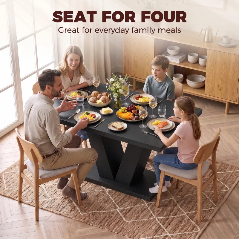 HOMCOM Modern Dining Table for 4 People, 47.2" Kitchen Table for Dining Room and Living Room, Rectangular, Black Wood Grain