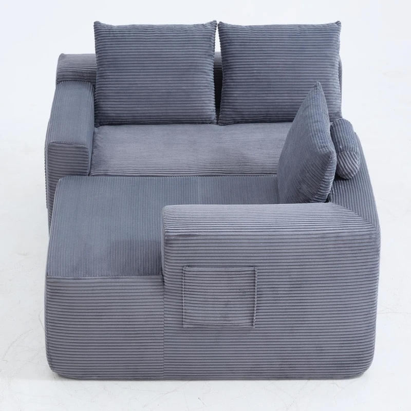 Modern Cloud Sectional with L-Shaped Chaise and Deep Seat, Cozy Modular Sofa with Corduroy and No Assembly, 96.5'' L x 60" W x 31" H, Grey