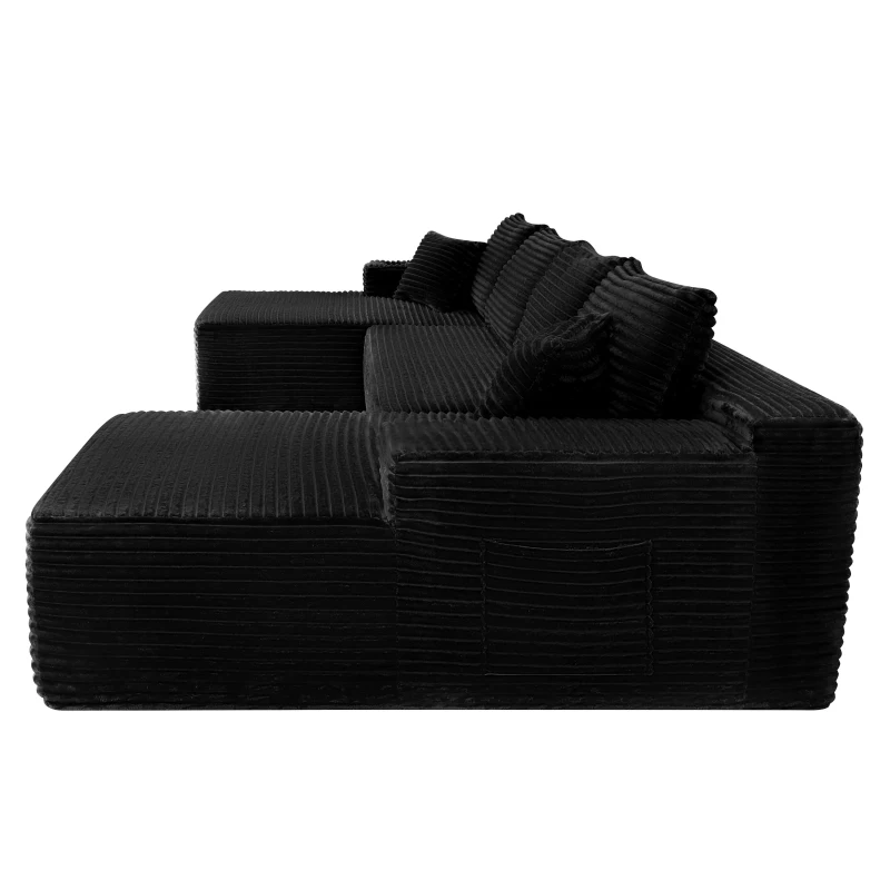 Modern Cloud Sectional with U-Shape Chaise and Side Pockets, Cozy Modular Sofa with Deep Seat and No Assembly, 134'' L x 66" W x 26" H, Black