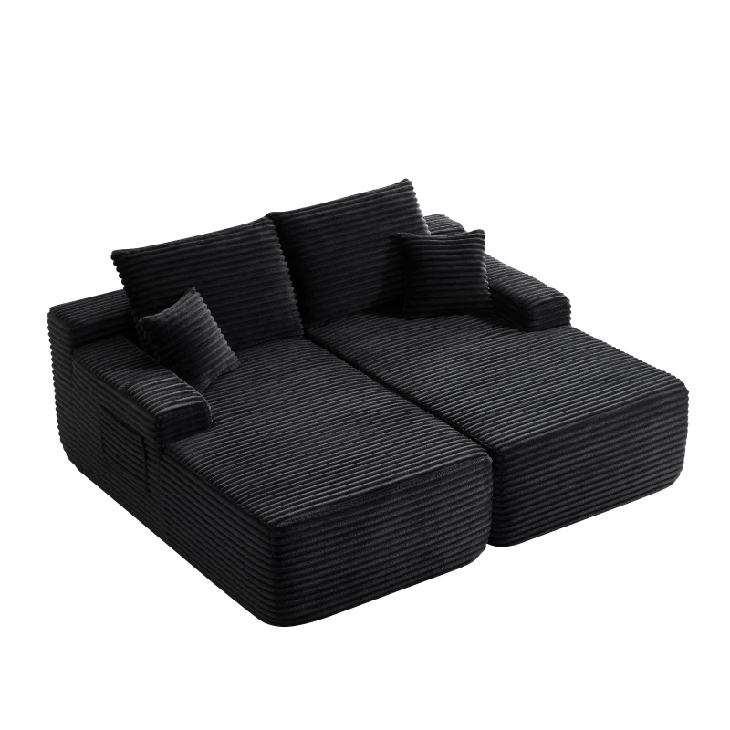 Cozy Modern Cloud Sectional with L-Shape Chaise and Deep Seat, Chic Plush 2-Seater Sofa with No Assembly, 75.5'' L x 66" W x 26" H, Black